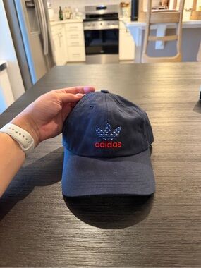 adidas Navy Hat with Red Logo and Star-Pattern Trefoil